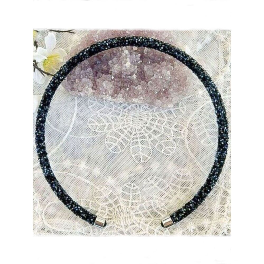 Black Pave Crystal Headband or Collar Necklace